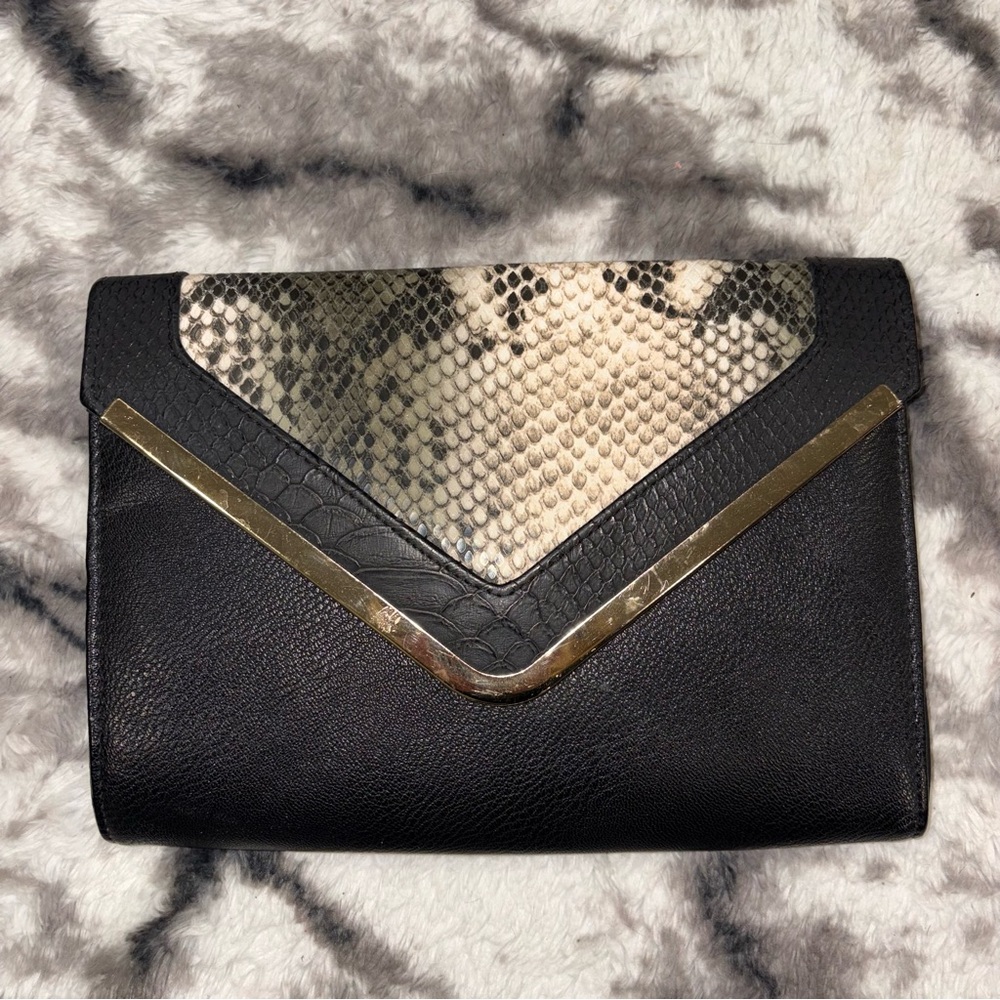 Black and Snake Print Clutch